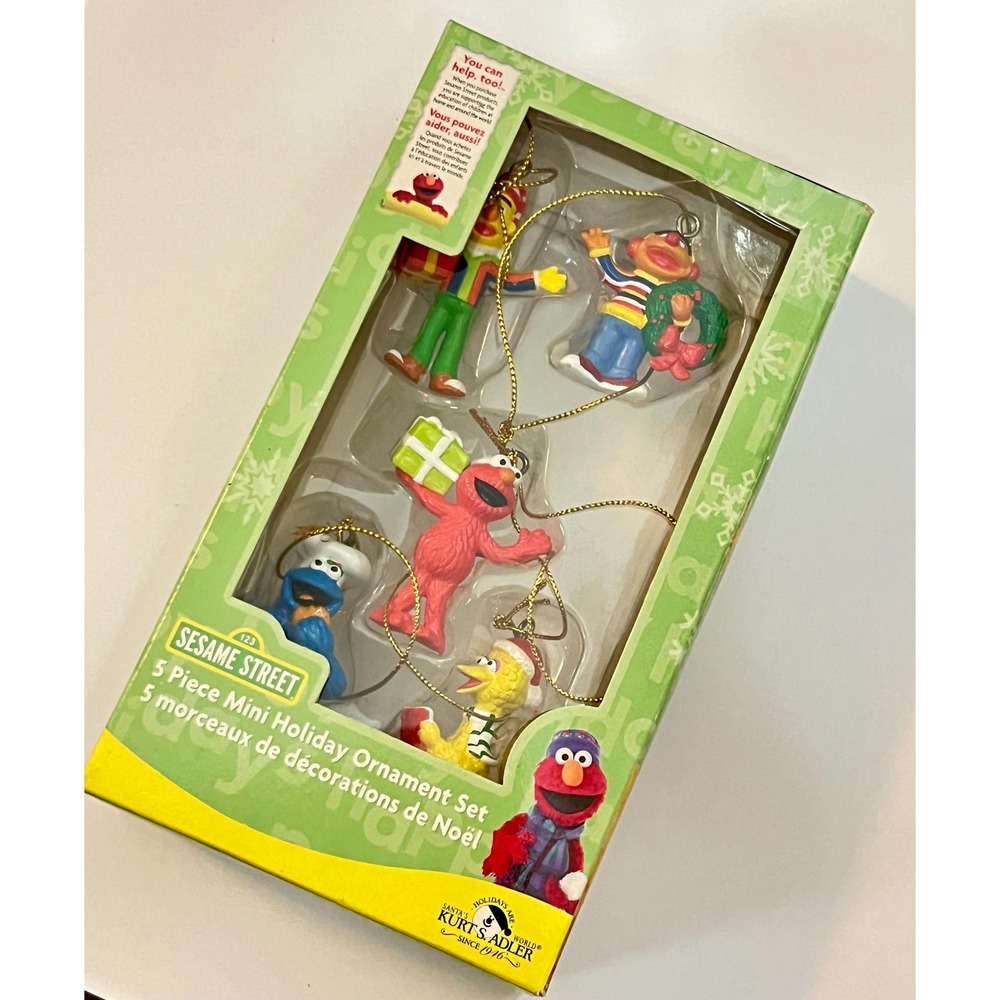 NIB Sesame Street Mini Holiday Ornament Set Kurt Adler Vintage 1990s Christmas